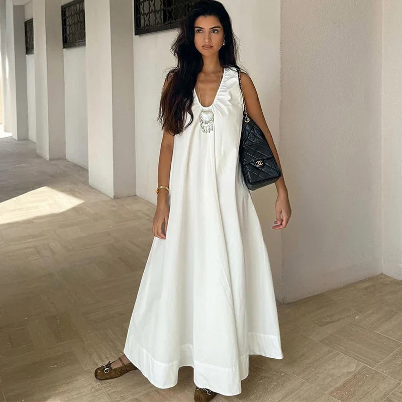 Sleeveless U Neck Loose Maxi Dress