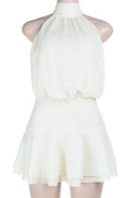 Elegant Sleeveless Backless Lace-Up Mini Dress