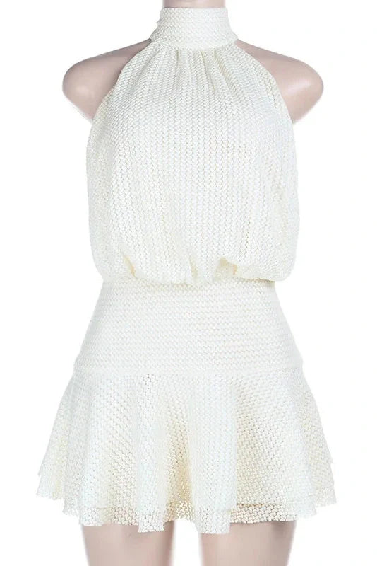 Elegant Sleeveless Backless Lace-Up Mini Dress