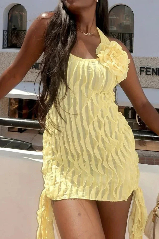 Elegant Pleated Mesh See-Through Slim Mini Dress