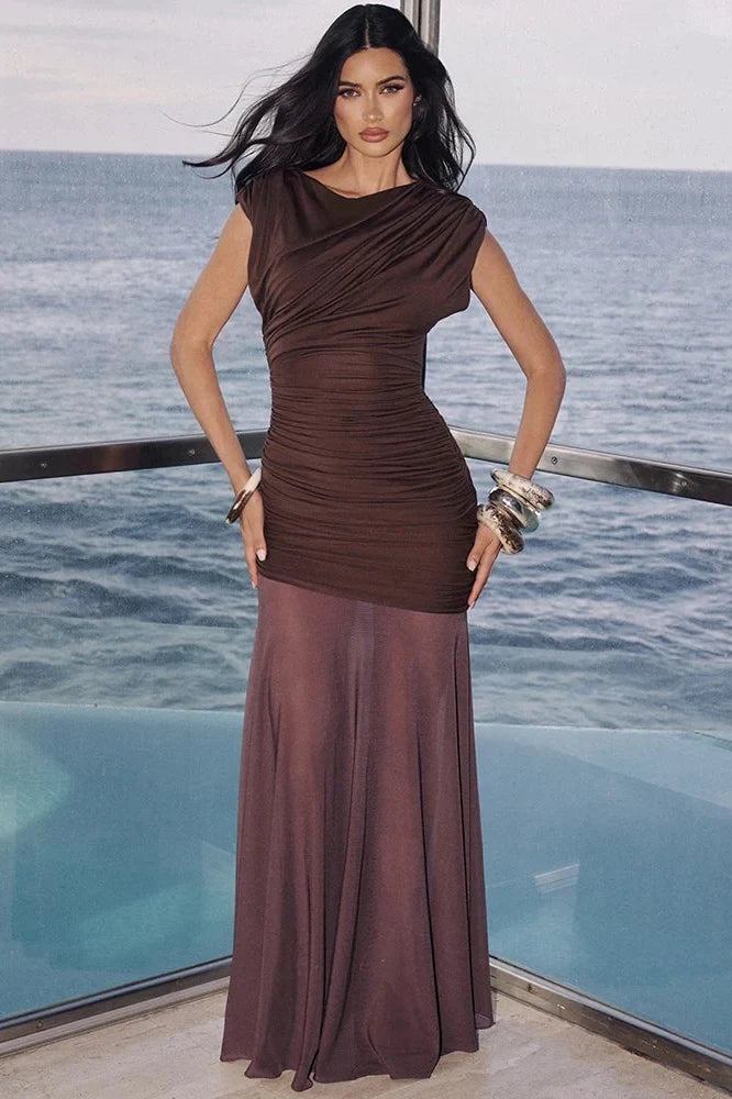 Sleeveless O Neck High Waist Maxi Dress
