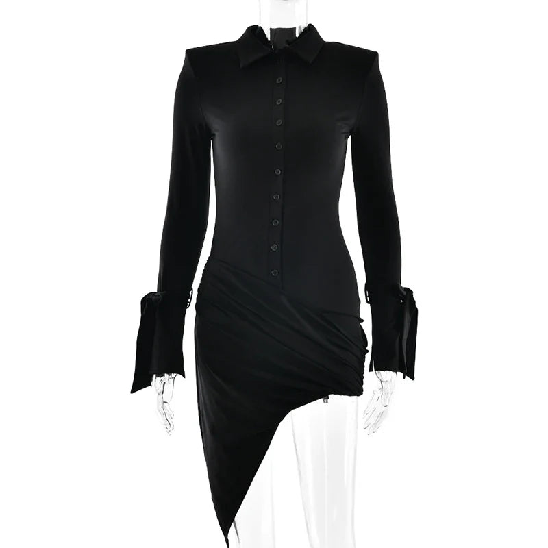Long Sleeve Lace Up Irregular Mini Dress