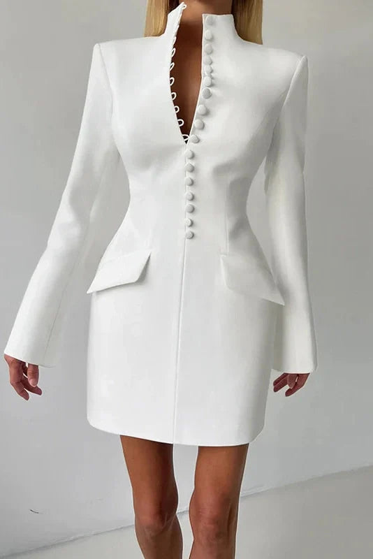 Long Sleeve High Waist A-Line Turtleneck Slim Mini Dress