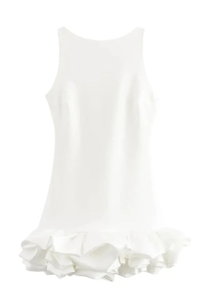 Patchwork Sleeveless High Waist Backless Mini Dress