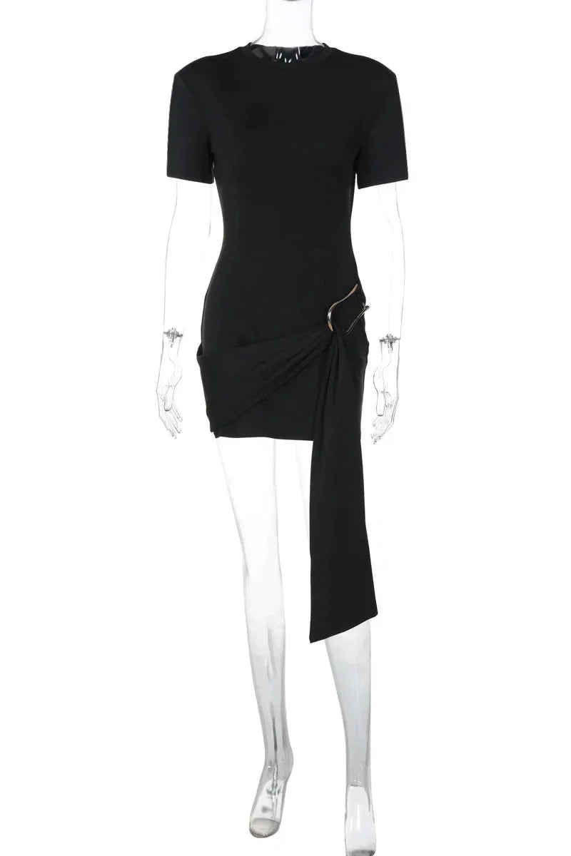 Elegant Round Neck Short-Sleeved Mini Dress