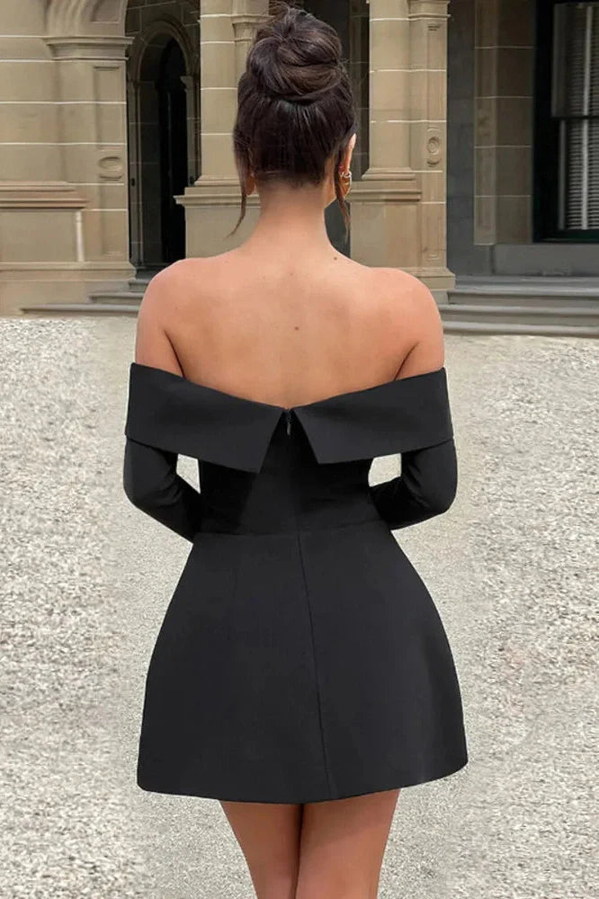 Off-shoulder Strapless Long Sleeve Backless A-line Mini Dress
