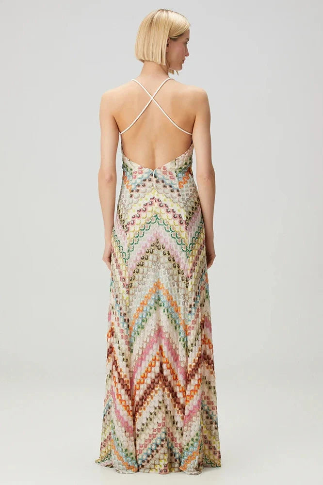 Backless Knit Spaghetti Strap Sleeveless High Waist Maxi Dress