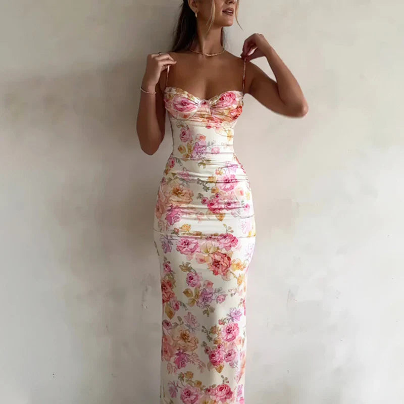 Printed Sleeveless Backless Maxi Dress
