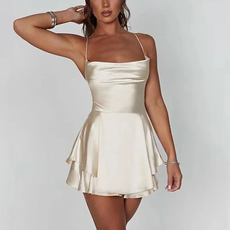 Backless V-Neck Lace-Up Mini Dress
