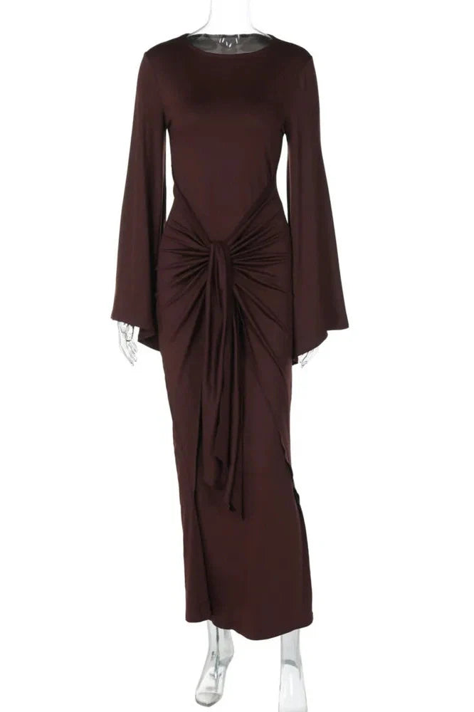 Long Sleeve O Neck High Waist Bodycon Maxi Dress