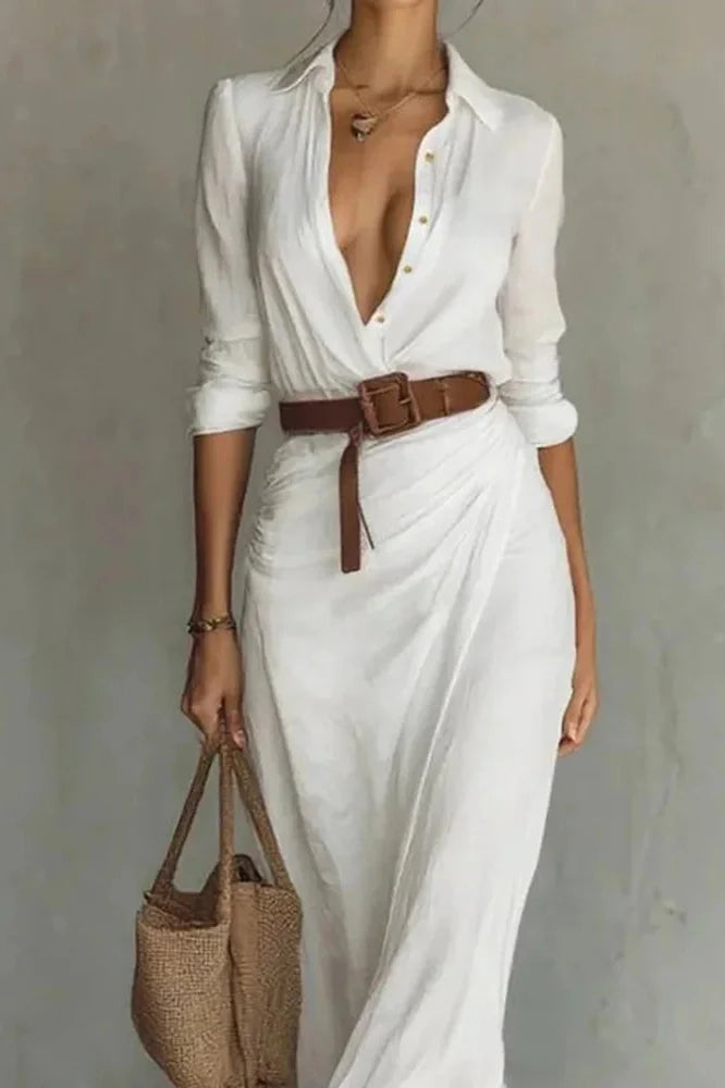 Elegant Long Sleeve High Waist Single Breasted Maxi Dress