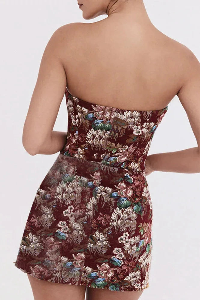Off-shoulder Strapless Backless Print Bodycon Mini Dress