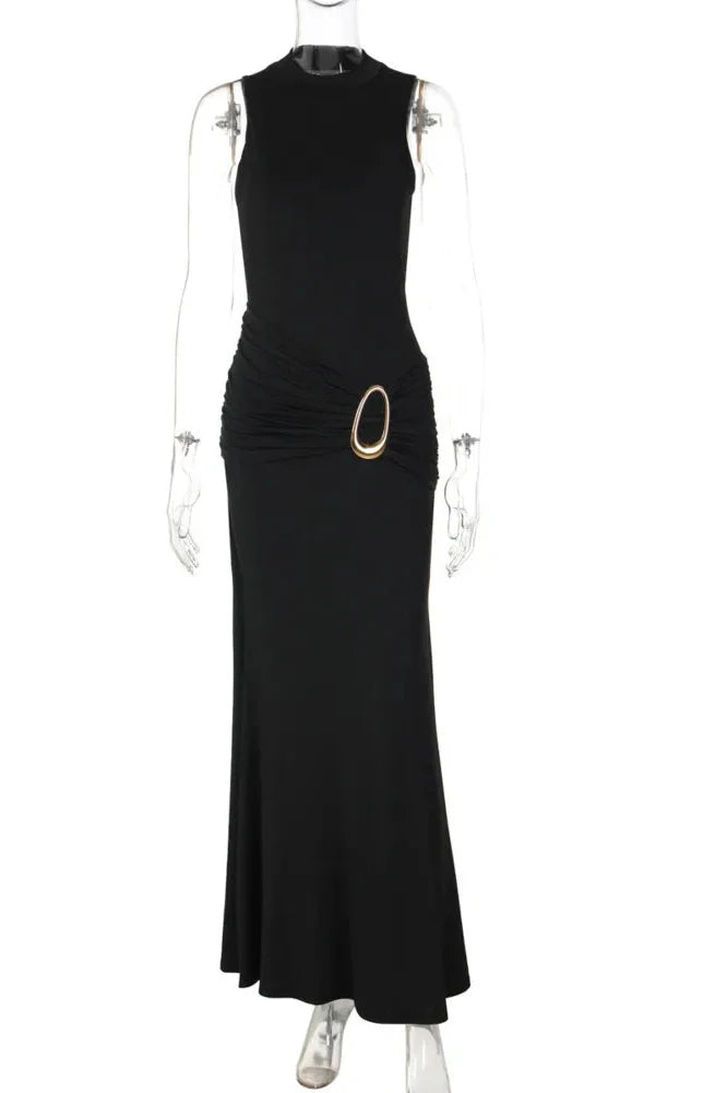 Turtleneck Sleeveless Bodycon Maxi Dress