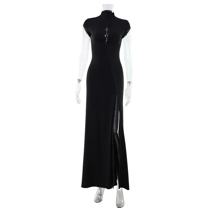 Hollow Out High Waisted Button Maxi Dress