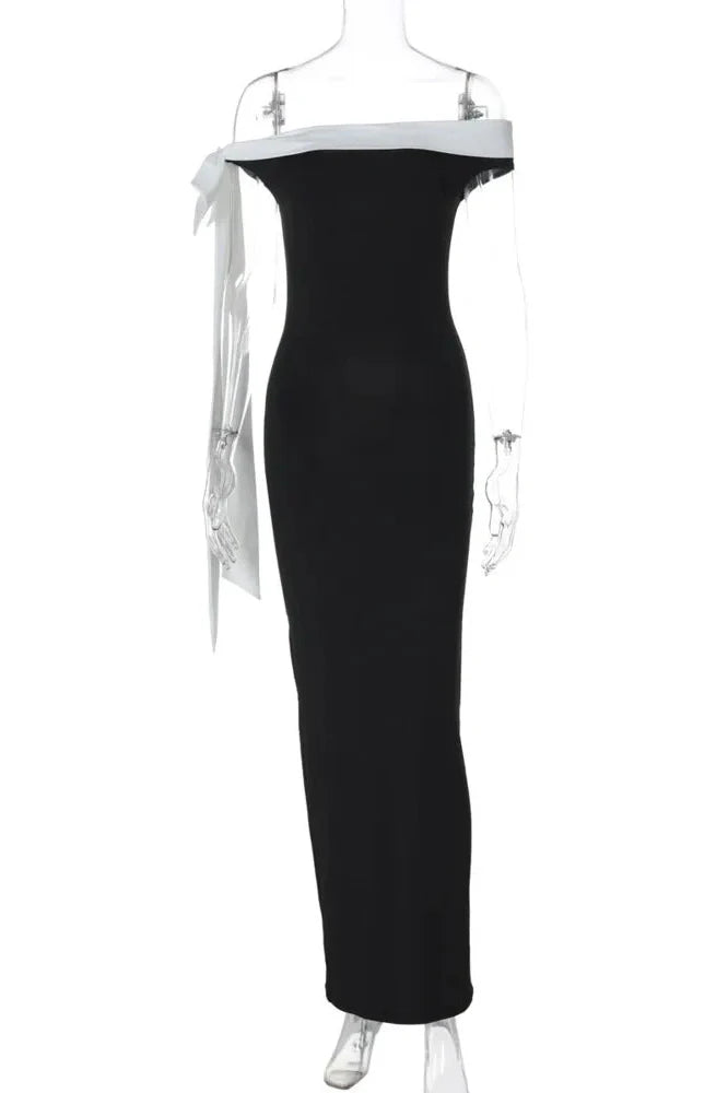 Sleeveless Off-shoulder High Waist Bodycon Maxi Dress