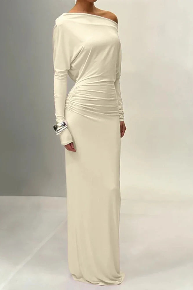 One Shoulder Backless Long Sleeve Bodycon Maxi Dress