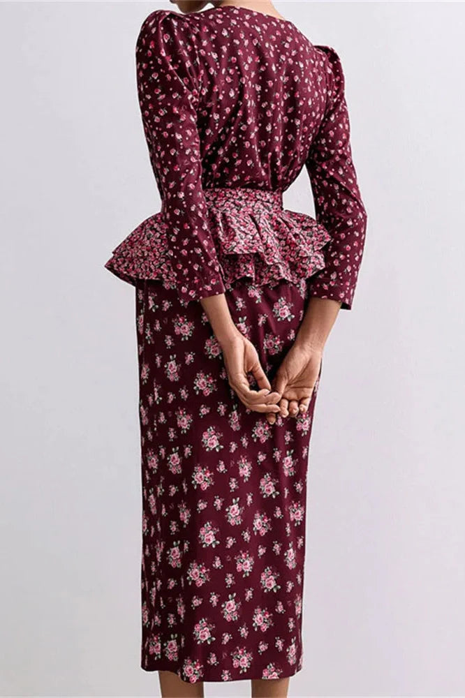 Printed Patchwork Slim Midi Dress