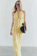 Off-Shoulder V Neck Sleeveless Backless Bodycon Maxi Dress