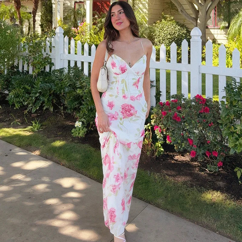 Printed Lace-Up Backless Patchwork Maxi Dress