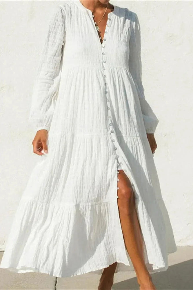 Long Sleeve Patchwork Loose V-Neck Maxi Dress