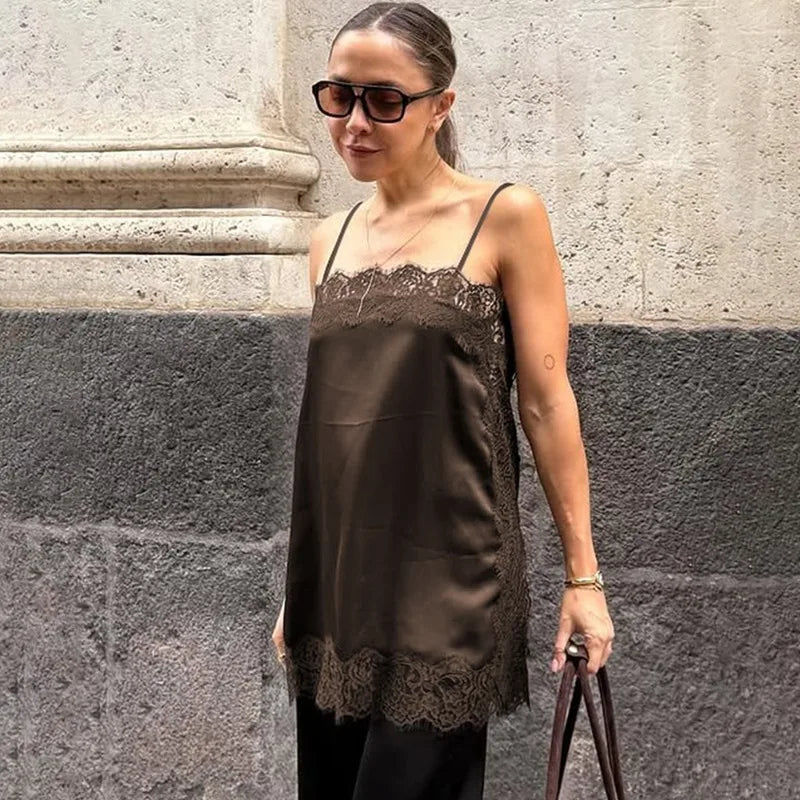 Lace Patchwork Backless Sleeveless Mini Dress