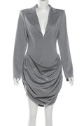 Elegant Deep V-Neck Slim Long Sleeves High Waist Mini Dress