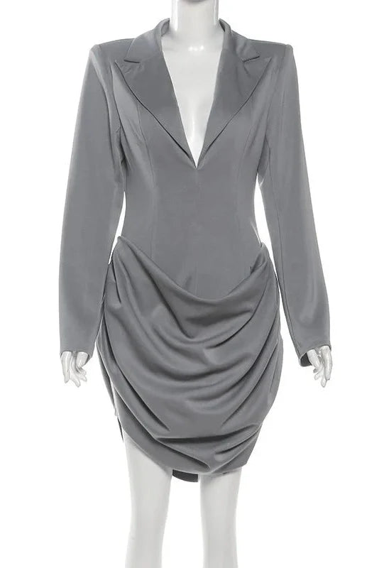 Elegant Deep V-Neck Slim Long Sleeves High Waist Mini Dress
