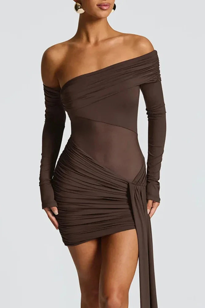 Off-Shoulder Long Sleeve See Through Strapless Backless Mini Dress