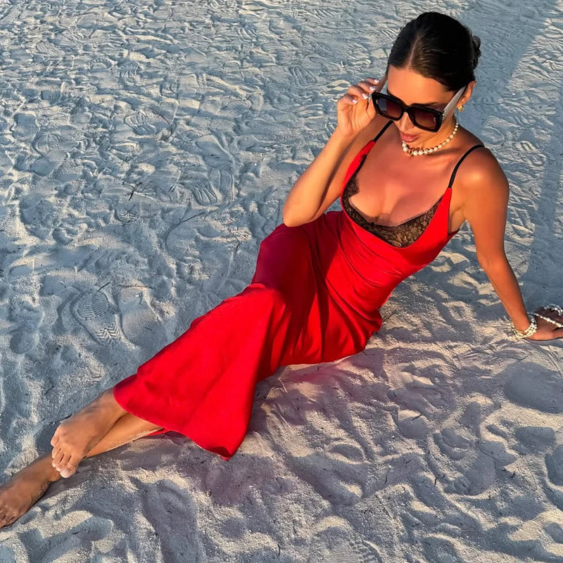 Elegant Lace Backless Slim Maxi Dress