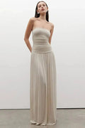 Off-Shoulder Strapless Pleated Sleeveless High Waist Maxi Dress