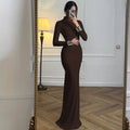 Backless Slim Turtleneck Long Sleeve Maxi Dress