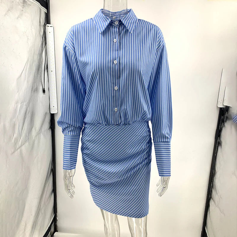 Striped Long Sleeve High Waist Mini Dress