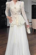 Elegant High Waist Long Sleeve Lace Embroidery Slim Maxi Dress