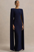 Cape Sleeve Zipper O Neck High Waist Split Maxi Dress