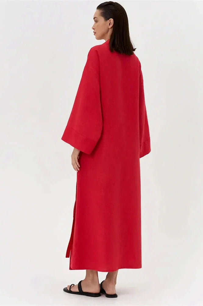 Lace-Up Long Sleeve High Waist Maxi Dress