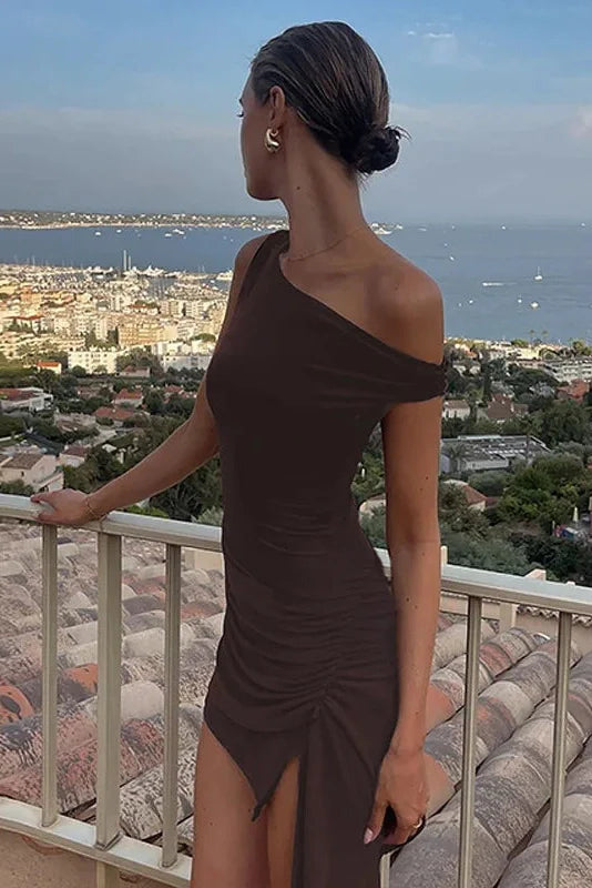Elegant One Shoulder Sleeveless Irregular Mini Dress