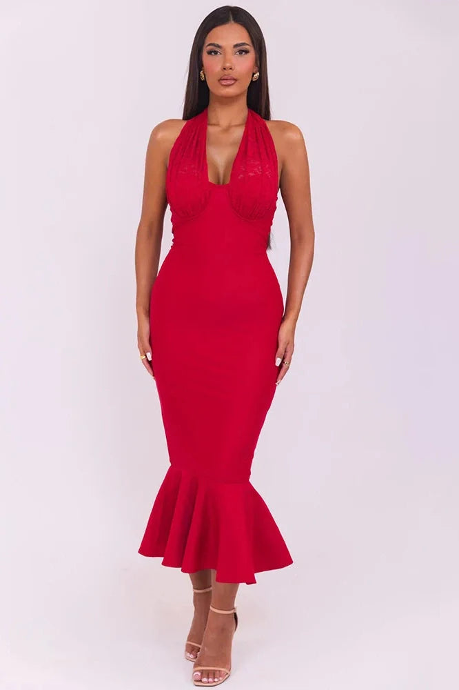 Sleeveless Deep V Neck Backless Bodycon Maxi Dress