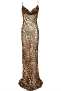 Printed Lace-Up Backless Slim Maxi Dress