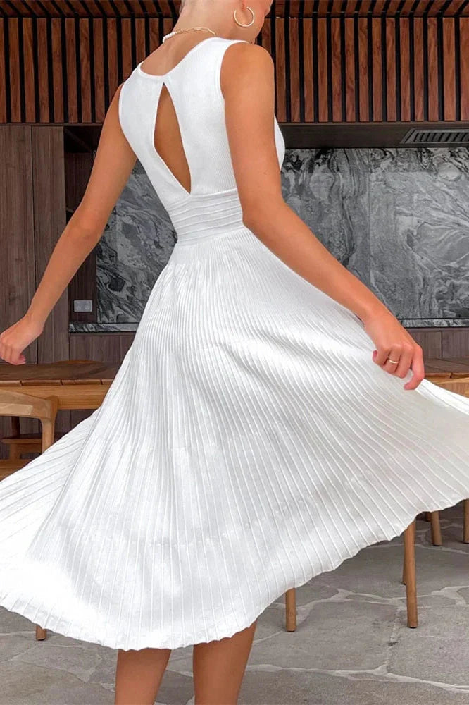 V-Neck Backless High Waist Midi Dress