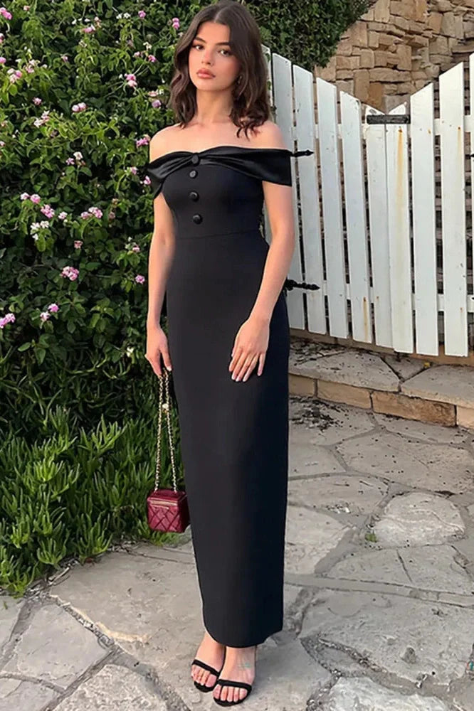 Off-Shoulder Strapless Sleeveless Backless Bodycon Split Maxi Dress