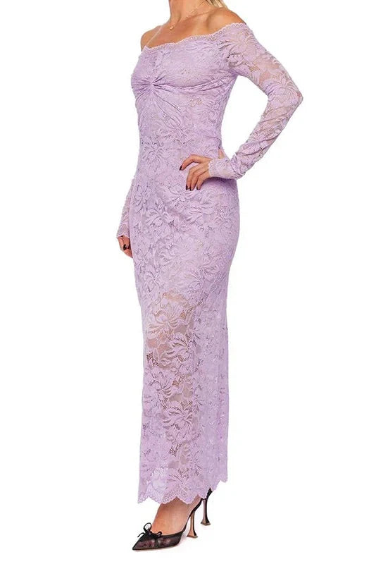 Lace Embroidery High Waist Off-Shoulder Slim Maxi Dress