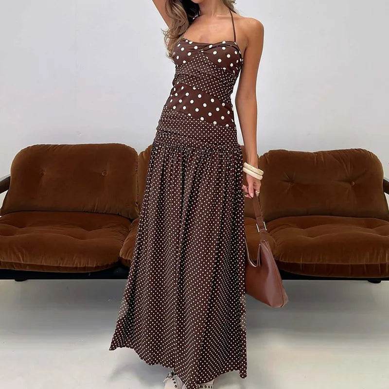 Elegant Pleated Backless Maxi Dress