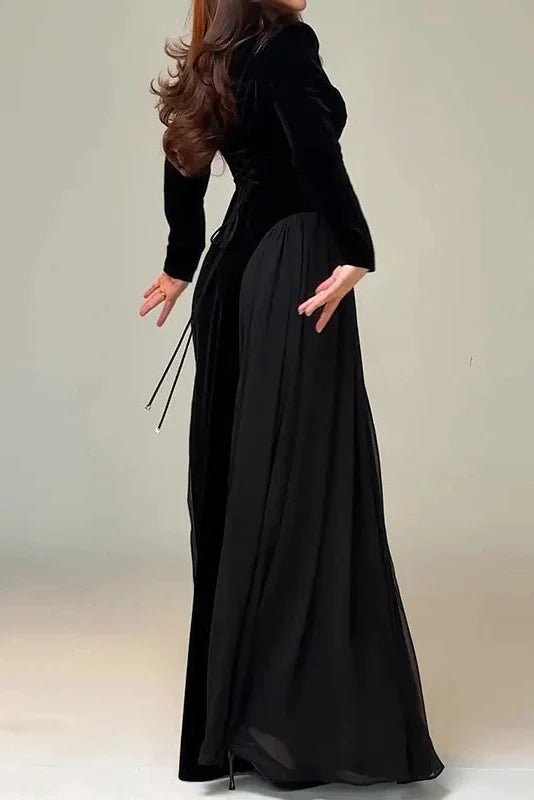 Elegant Long Sleeve Pleated O-Neck Maxi Dress