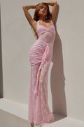 Lace Patchwork Sleeveless Backless Bodycon Maxi Dress