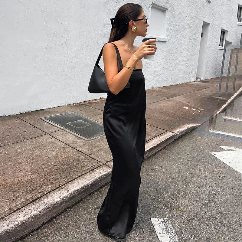 Strapless Sleeveless Backless Patchwork High-Waisted Maxi Dress