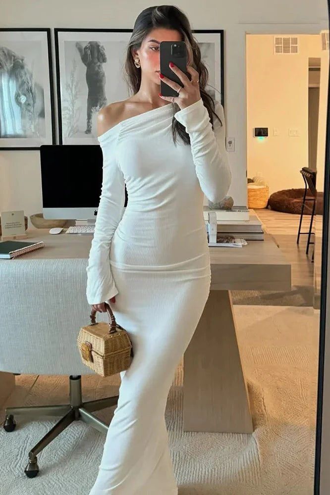 Elegant Long Sleeve Bodycon High Waist Maxi Dress