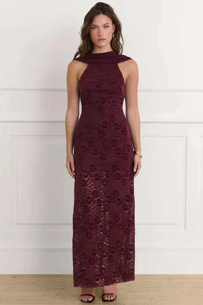 Off-Shoulder Backless Lace Sleeveless High Waist Bodycon Maxi Dress