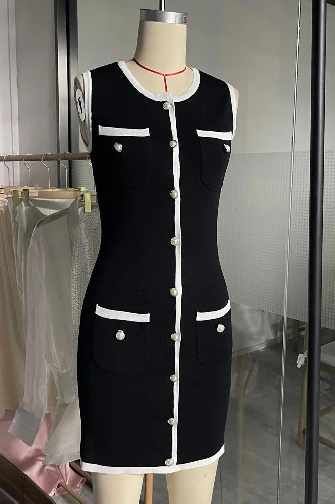 Sleeveless Patchwork High Waist Mini Dress