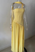 Elegant Slim Lace Up Strapless Irregular Maxi Dress