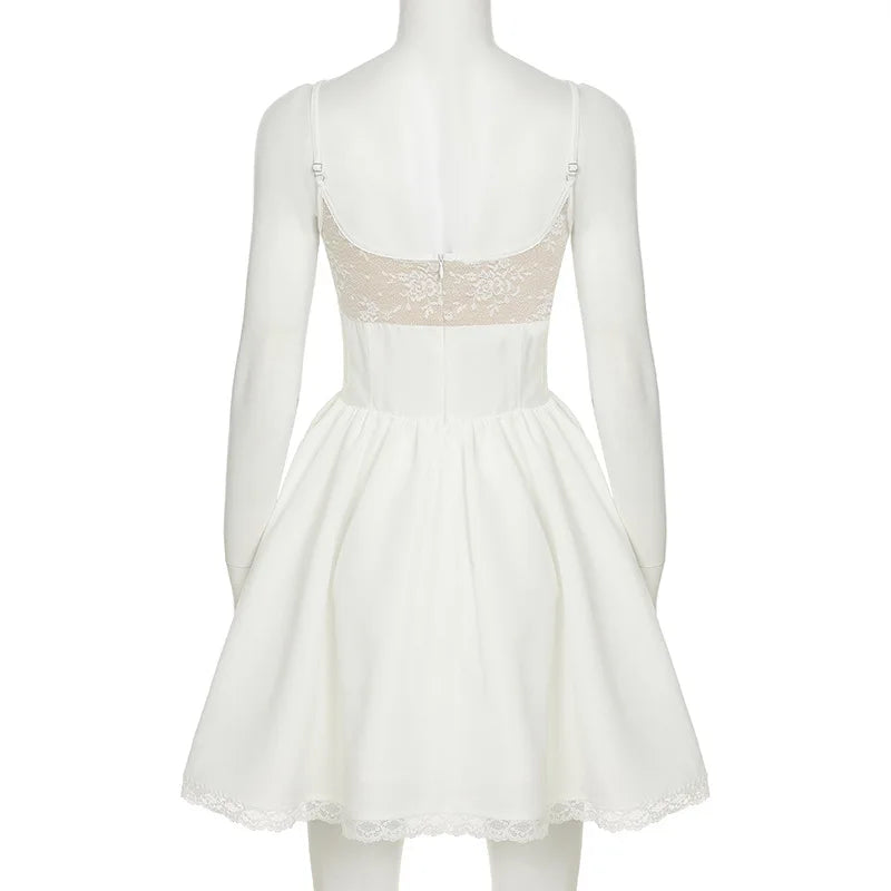 Lace Square Collar Slim A-Line Mini Dress